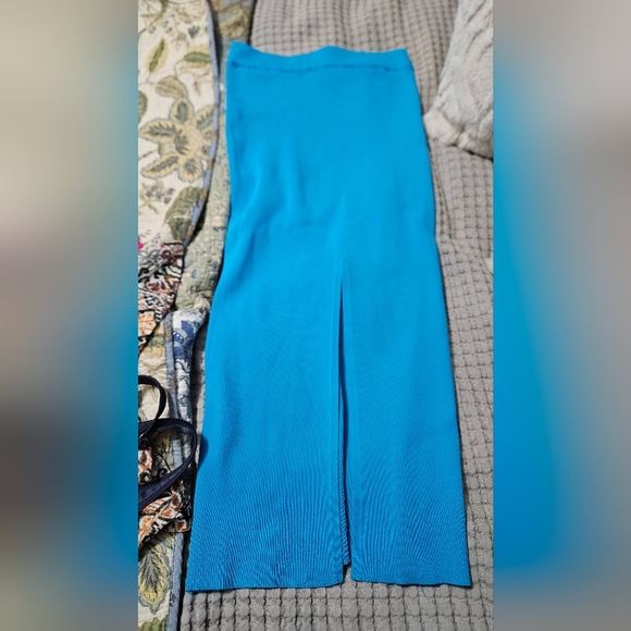 ZARA Ribbed Knit High-waist Midi Skirt w/ Elastic Waistband BackVent.Aqua Blue.M - Picture 14 of 16